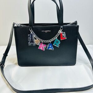 Karl Lagerfeld Black Satchel with Multicolor Charms